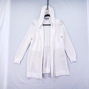 Marled Reunited White Open Front Open and Tight Knit Hoodie Cardigan Size L